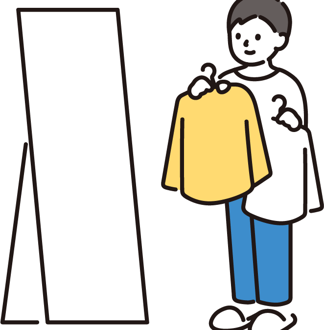 服を選んでいる男性のイラスト