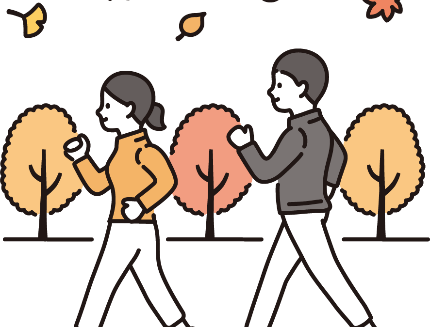 ウォーキングしている男女のイラスト