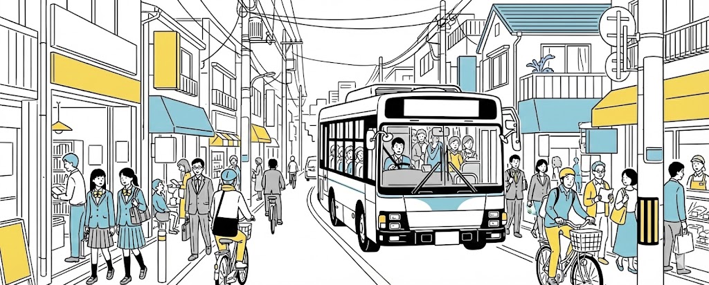 混雑する通りのイラスト