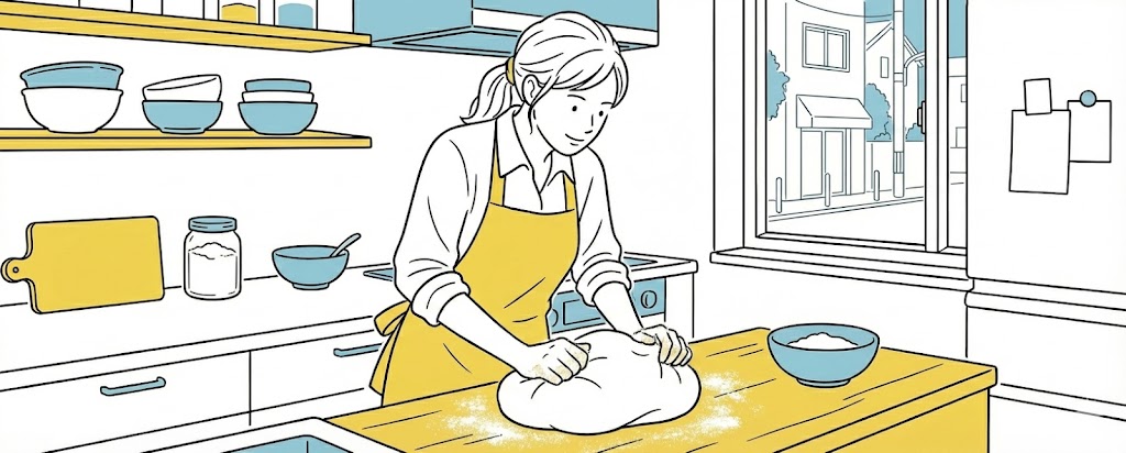 パン作りする主婦のイラスト