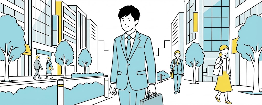 出勤中の男性のイラスト