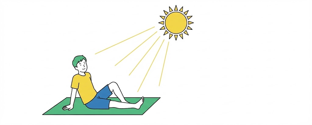 日光浴をしている男性のイラスト