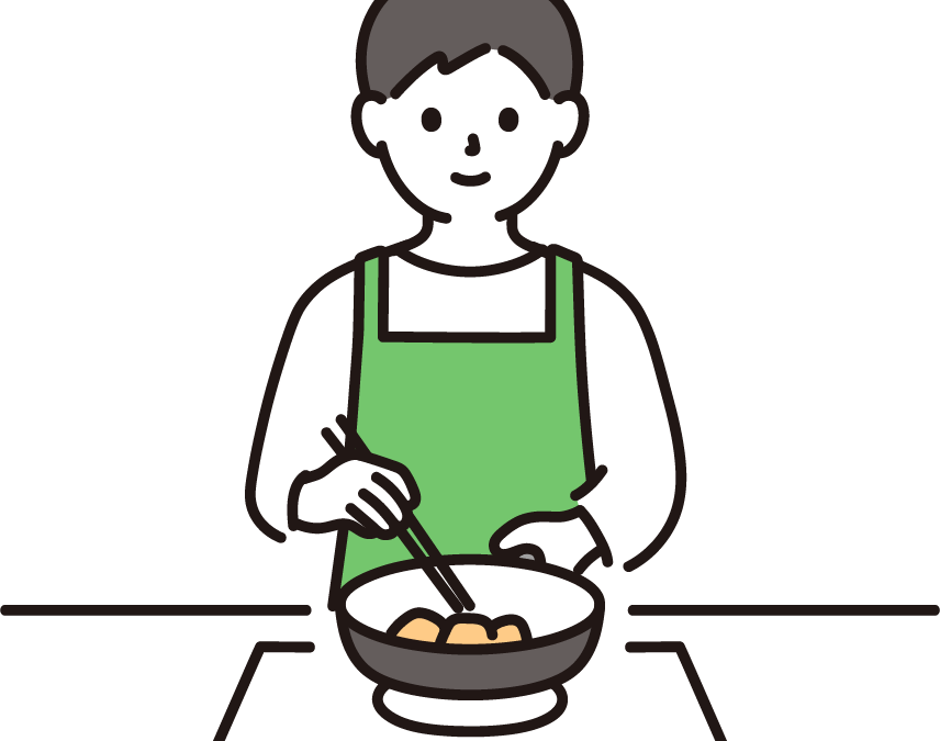 料理している男性のイラスト