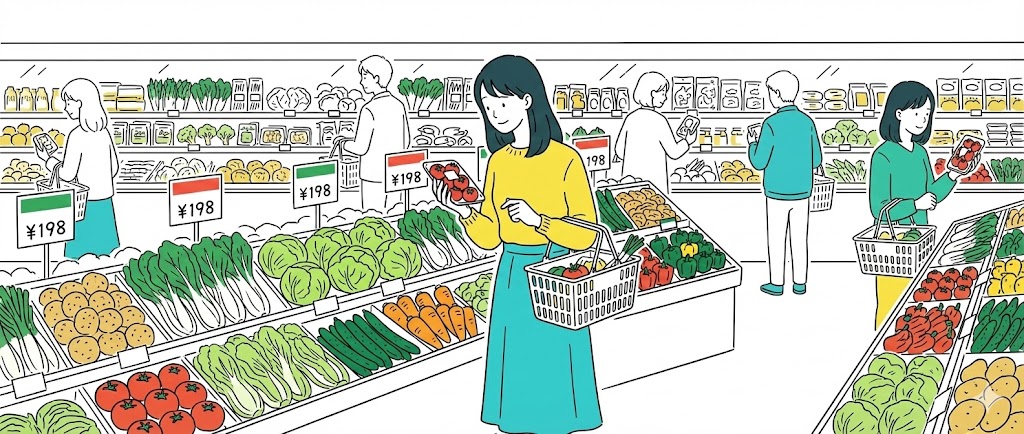 買い物中の女性のイラスト