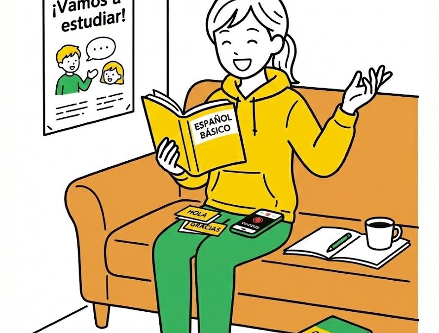 音読と暗誦をしている若い女性のイラスト