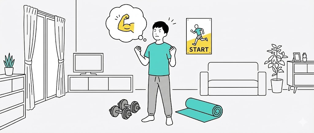 運動することを決意した男性のイラスト