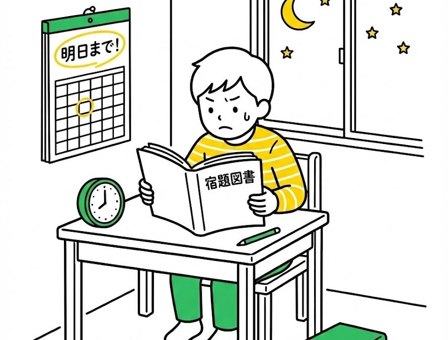 必至に本を読む子供のイラスト