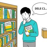 DELE C1の受験を検討している男性のイラスト