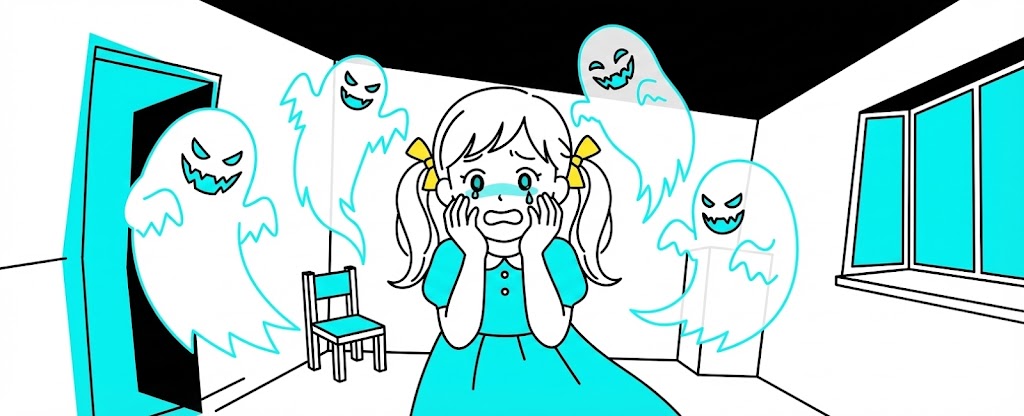 お化けを怖がる女の子のイラスト