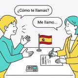 DELE A1の口頭試験をしている受験者と試験官のイラスト