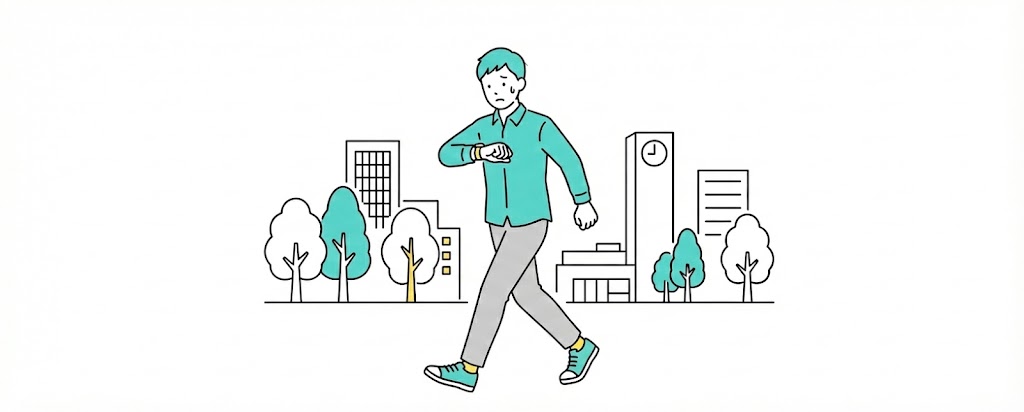 待ち合わせ場所に急ぐ男性のイラスト