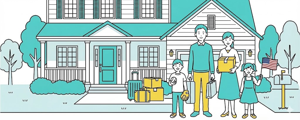 米国在住の家族のイラスト