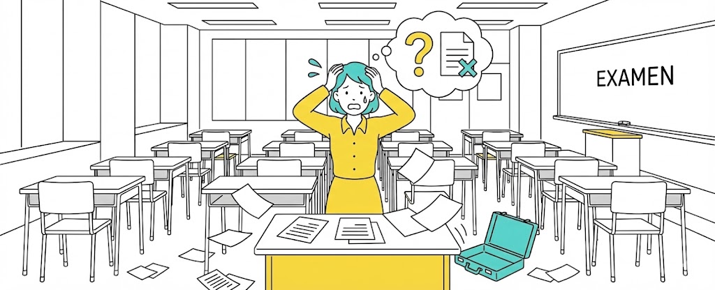 回答用紙を紛失した女性のイラスト