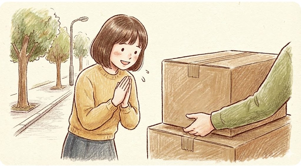 助けに感謝する女性のイラスト