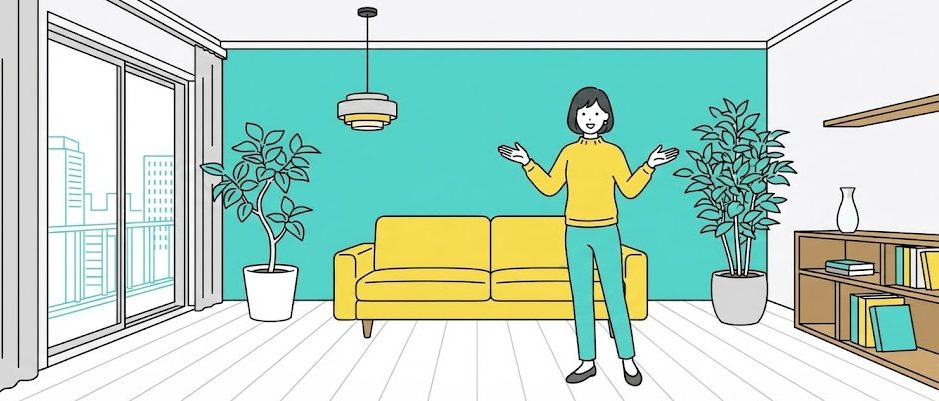 部屋をリフォームした女性のイラスト