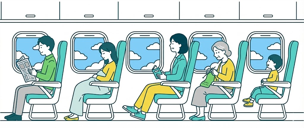 飛行機で旅しているイラスト